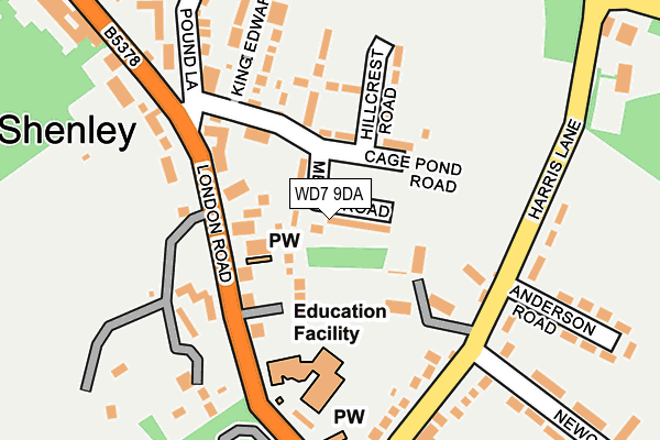 WD7 9DA map - OS OpenMap – Local (Ordnance Survey)