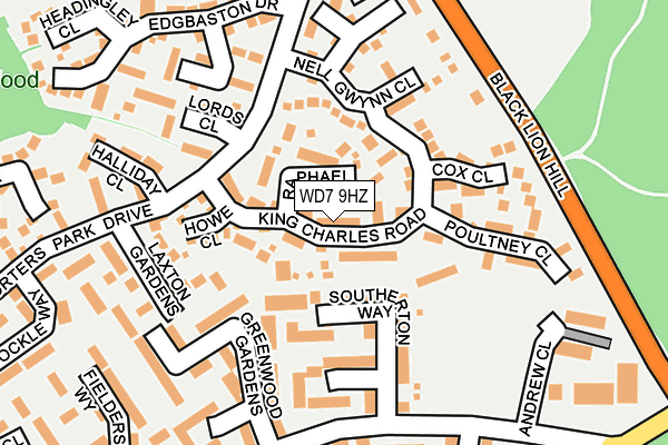 WD7 9HZ map - OS OpenMap – Local (Ordnance Survey)