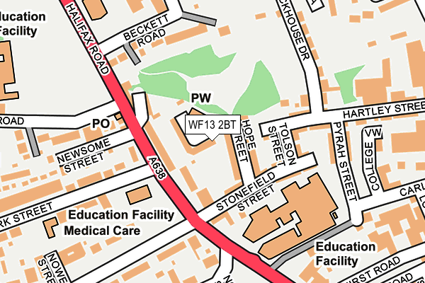 WF13 2BT map - OS OpenMap – Local (Ordnance Survey)