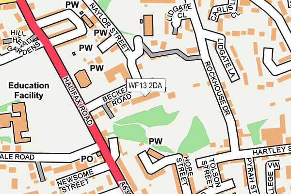 WF13 2DA map - OS OpenMap – Local (Ordnance Survey)