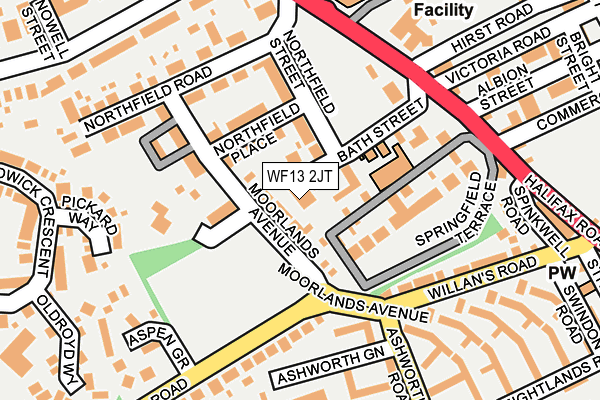 WF13 2JT map - OS OpenMap – Local (Ordnance Survey)