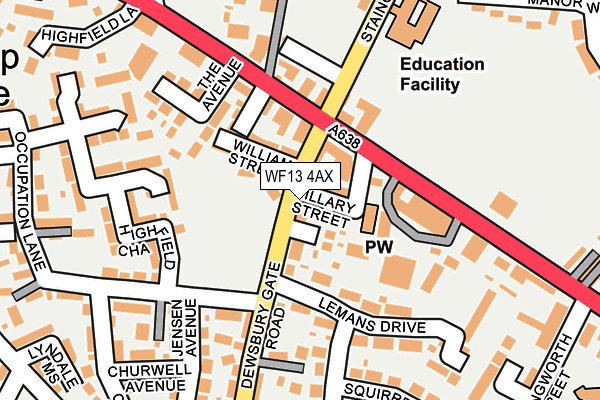 WF13 4AX map - OS OpenMap – Local (Ordnance Survey)