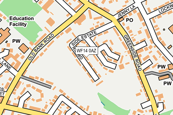 WF14 0AZ map - OS OpenMap – Local (Ordnance Survey)