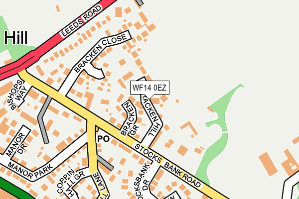 WF14 0EZ map - OS OpenMap – Local (Ordnance Survey)