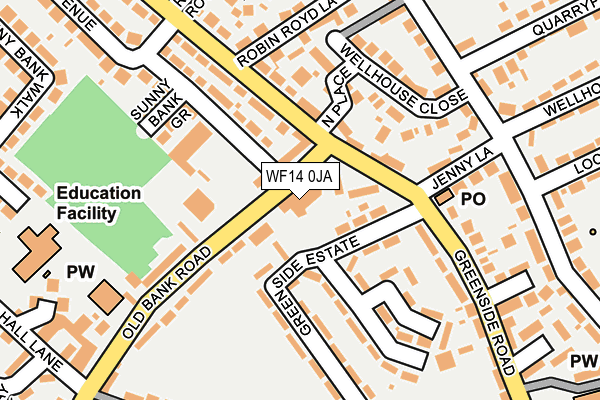 WF14 0JA map - OS OpenMap – Local (Ordnance Survey)