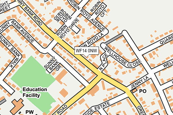 WF14 0NW map - OS OpenMap – Local (Ordnance Survey)