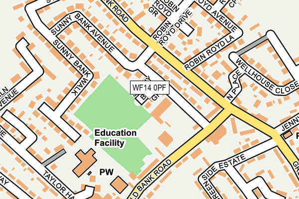 WF14 0PF map - OS OpenMap – Local (Ordnance Survey)