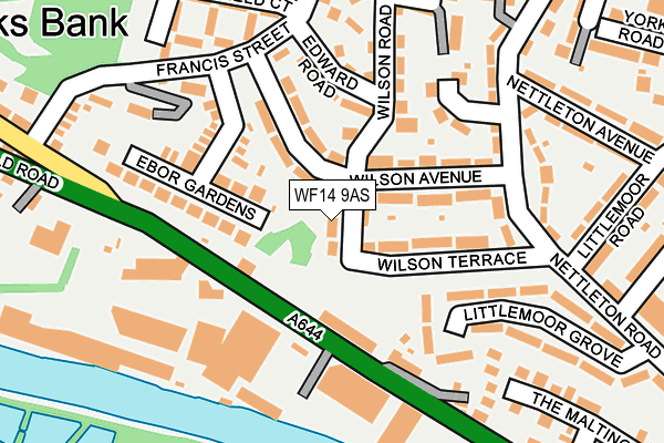 WF14 9AS map - OS OpenMap – Local (Ordnance Survey)