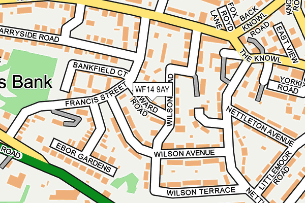 WF14 9AY map - OS OpenMap – Local (Ordnance Survey)