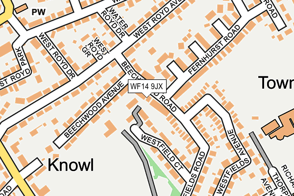 WF14 9JX map - OS OpenMap – Local (Ordnance Survey)