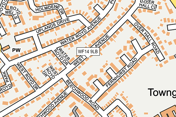 WF14 9LB map - OS OpenMap – Local (Ordnance Survey)