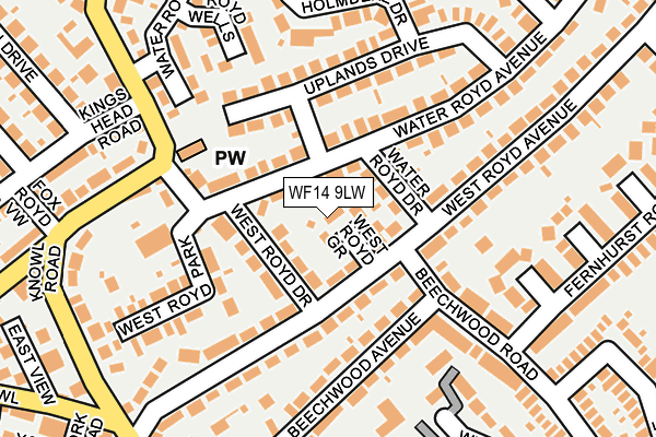 WF14 9LW map - OS OpenMap – Local (Ordnance Survey)