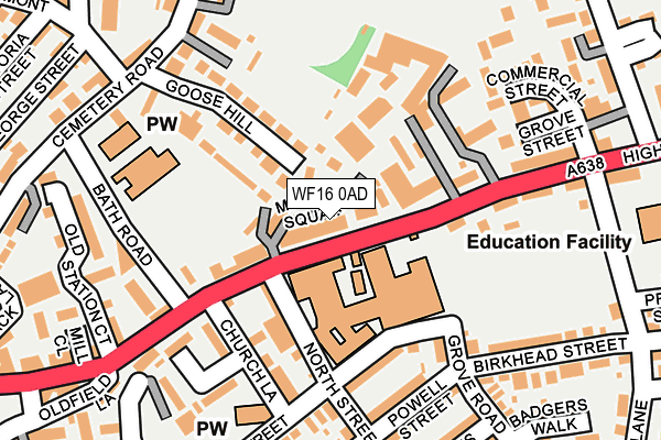 WF16 0AD map - OS OpenMap – Local (Ordnance Survey)