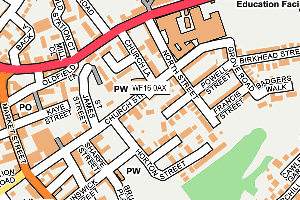 WF16 0AX map - OS OpenMap – Local (Ordnance Survey)