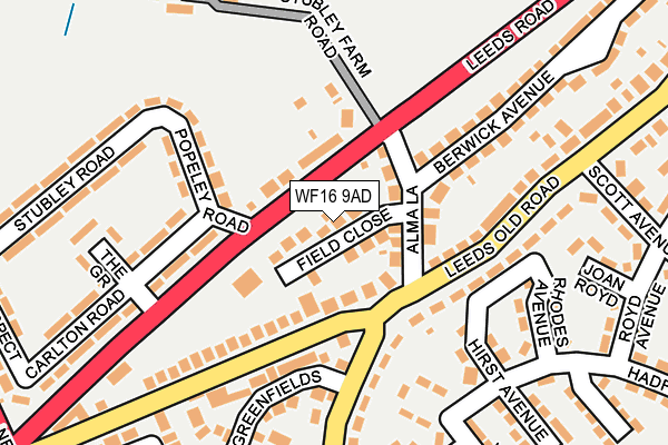 WF16 9AD map - OS OpenMap – Local (Ordnance Survey)