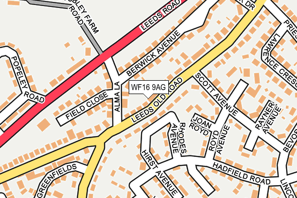 WF16 9AG map - OS OpenMap – Local (Ordnance Survey)