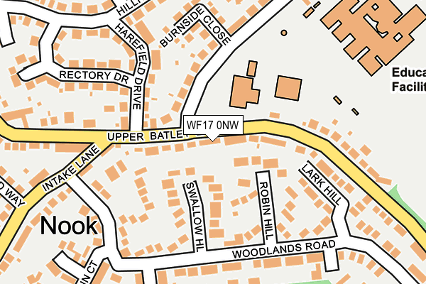 WF17 0NW map - OS OpenMap – Local (Ordnance Survey)