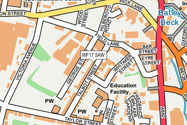 WF17 5AW map - OS OpenMap – Local (Ordnance Survey)