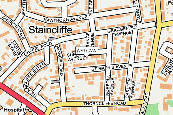 WF17 7AN map - OS OpenMap – Local (Ordnance Survey)