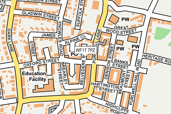WF17 7PZ map - OS OpenMap – Local (Ordnance Survey)