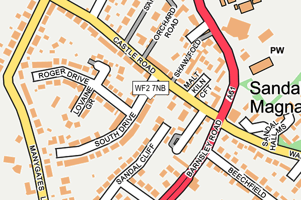 WF2 7NB map - OS OpenMap – Local (Ordnance Survey)