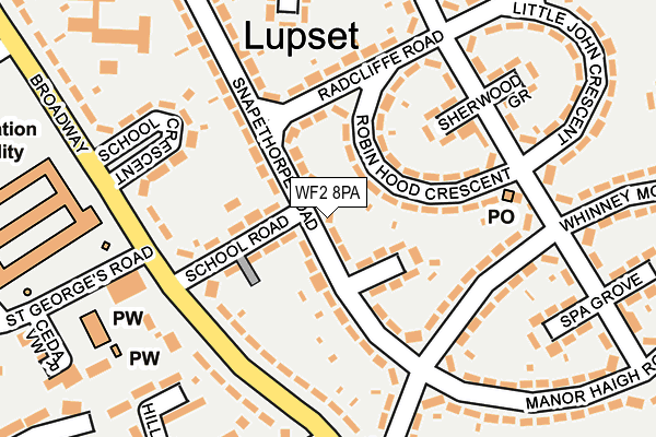 WF2 8PA map - OS OpenMap – Local (Ordnance Survey)