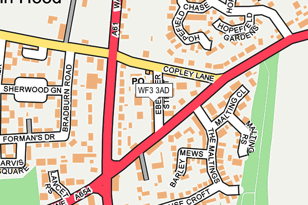 WF3 3AD map - OS OpenMap – Local (Ordnance Survey)