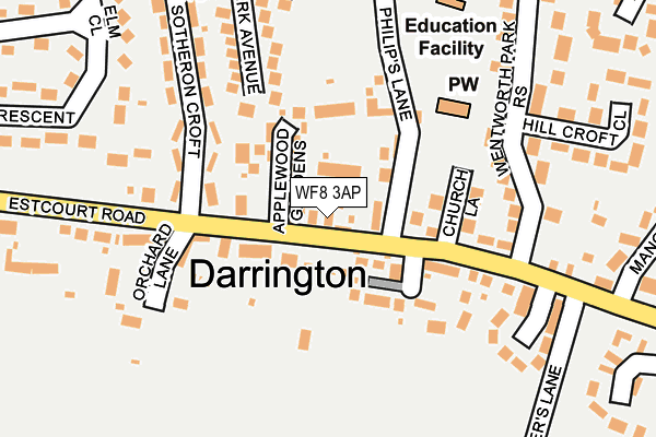 WF8 3AP map - OS OpenMap – Local (Ordnance Survey)