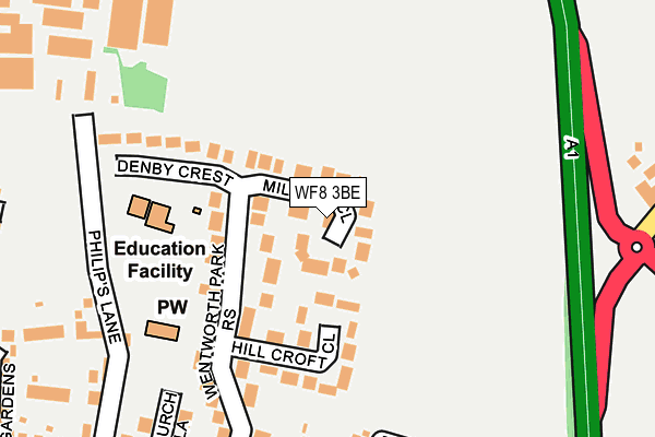 WF8 3BE map - OS OpenMap – Local (Ordnance Survey)