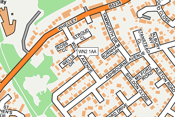 WN2 1AA map - OS OpenMap – Local (Ordnance Survey)