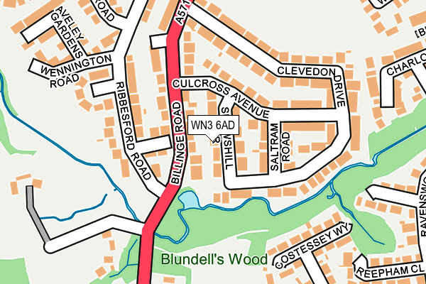 WN3 6AD map - OS OpenMap – Local (Ordnance Survey)