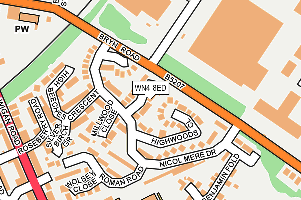 WN4 8ED map - OS OpenMap – Local (Ordnance Survey)