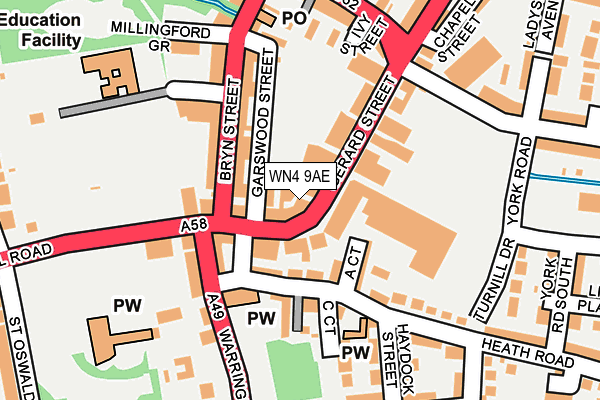 WN4 9AE map - OS OpenMap – Local (Ordnance Survey)