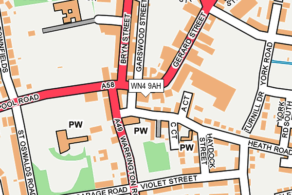 WN4 9AH map - OS OpenMap – Local (Ordnance Survey)