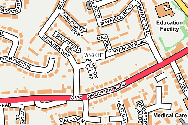 WN8 0HT map - OS OpenMap – Local (Ordnance Survey)