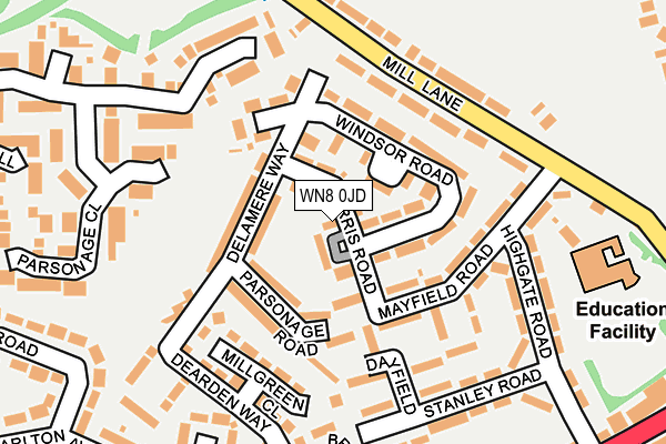 WN8 0JD map - OS OpenMap – Local (Ordnance Survey)