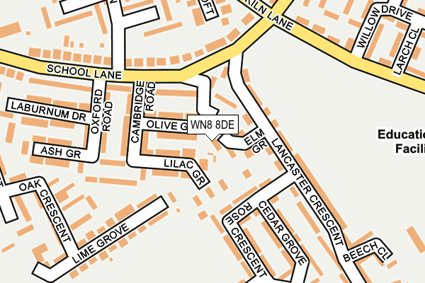 WN8 8DE map - OS OpenMap – Local (Ordnance Survey)