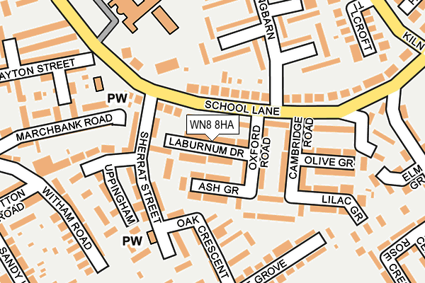 WN8 8HA map - OS OpenMap – Local (Ordnance Survey)