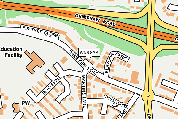 WN8 9AP map - OS OpenMap – Local (Ordnance Survey)