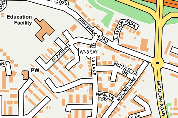 WN8 9AY map - OS OpenMap – Local (Ordnance Survey)