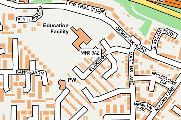 WN8 9AZ map - OS OpenMap – Local (Ordnance Survey)