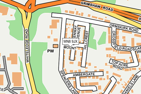 WN8 9JX map - OS OpenMap – Local (Ordnance Survey)