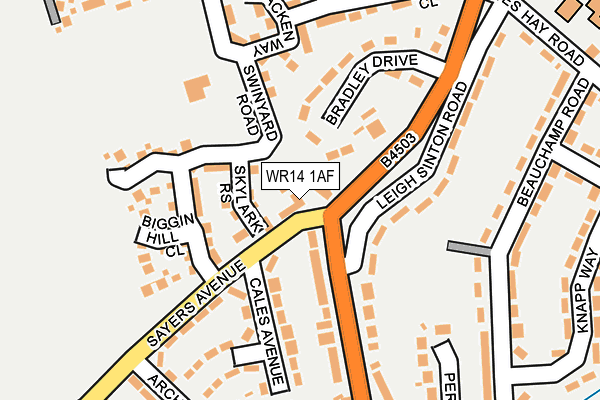 WR14 1AF map - OS OpenMap – Local (Ordnance Survey)