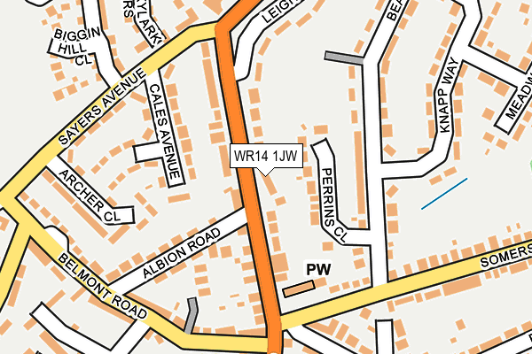 WR14 1JW map - OS OpenMap – Local (Ordnance Survey)