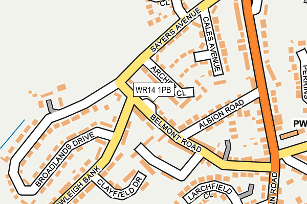 WR14 1PB map - OS OpenMap – Local (Ordnance Survey)