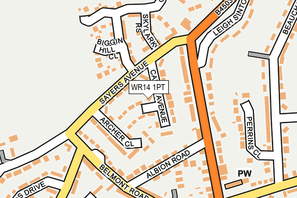 WR14 1PT map - OS OpenMap – Local (Ordnance Survey)