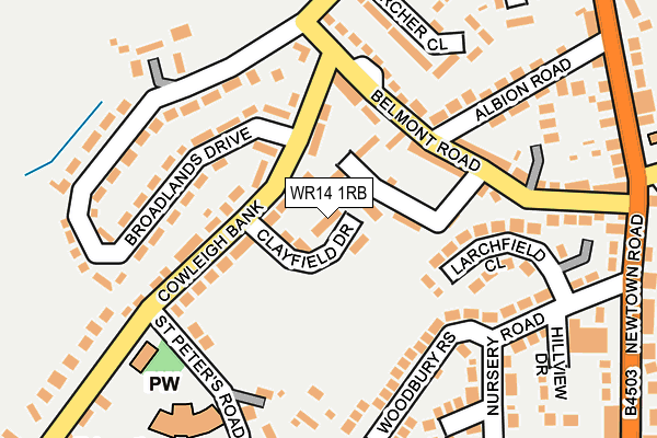 WR14 1RB map - OS OpenMap – Local (Ordnance Survey)
