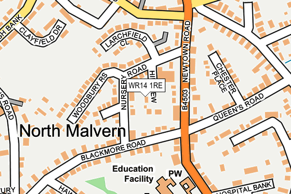 WR14 1RE map - OS OpenMap – Local (Ordnance Survey)