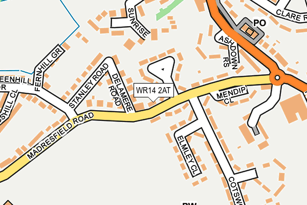 WR14 2AT map - OS OpenMap – Local (Ordnance Survey)