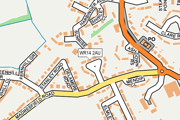 WR14 2AU map - OS OpenMap – Local (Ordnance Survey)